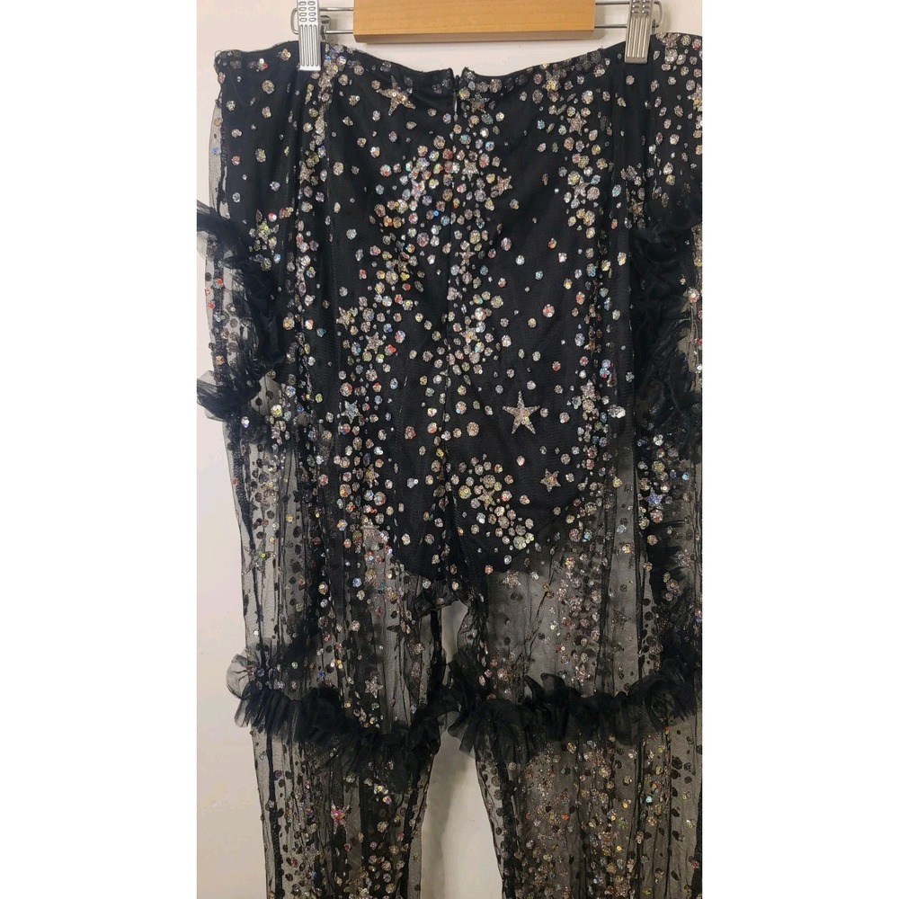 Black Mesh Sparkle Nights Sequin Pants Size 1X Plus Size Club Concert Disco Rave - Picture 6 of 9